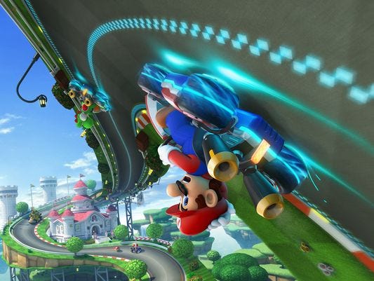 Mario Kart 8 for the Nintendo Wii U features new anti-gravity sections on its tracks.