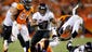 Baltimore Ravens running back Ray Rice (27) runs with the ball during the first half against the Denver Broncos at Sports Authority Field at Mile High.
