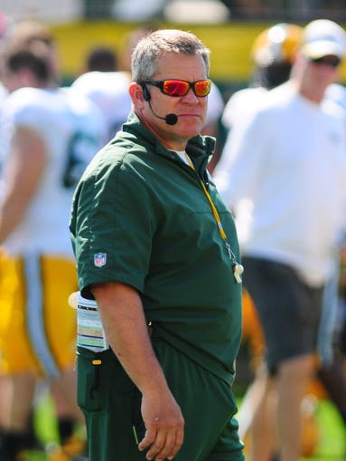 Green Bay Packers special teams coordinator Shawn Slocum during training camp practice at Ray Nitschke Field, Wednesday, July 30, 2014.