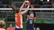 Anne Buijs (11) of the Netherlands defends Xia Ding