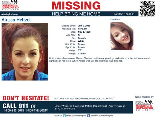 Alyssa Heltzel is listed as missing through the Center