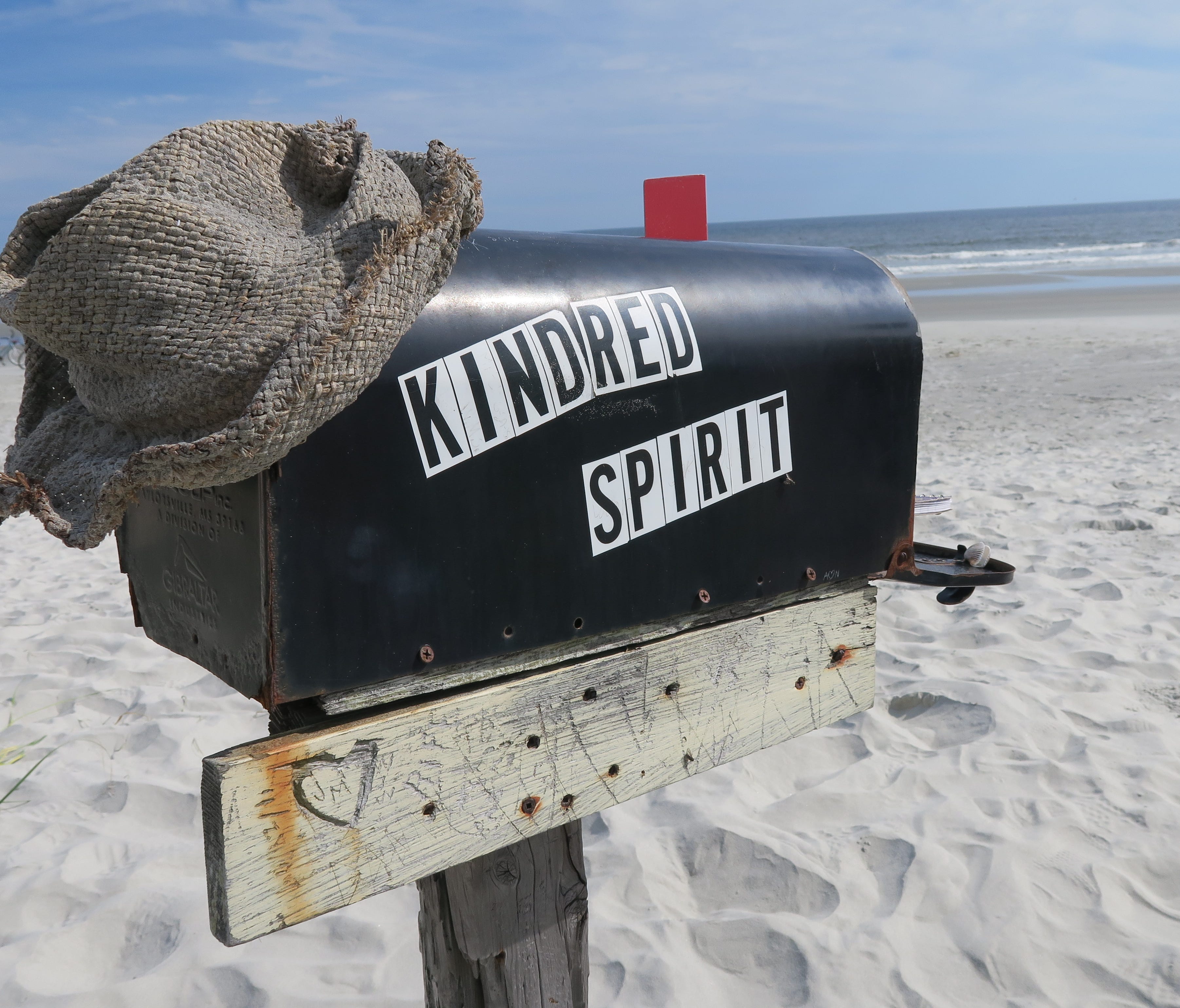 The Kindred Spirit Mailbox can be found on Bird Island in North Carolina's Brunswick Islands.