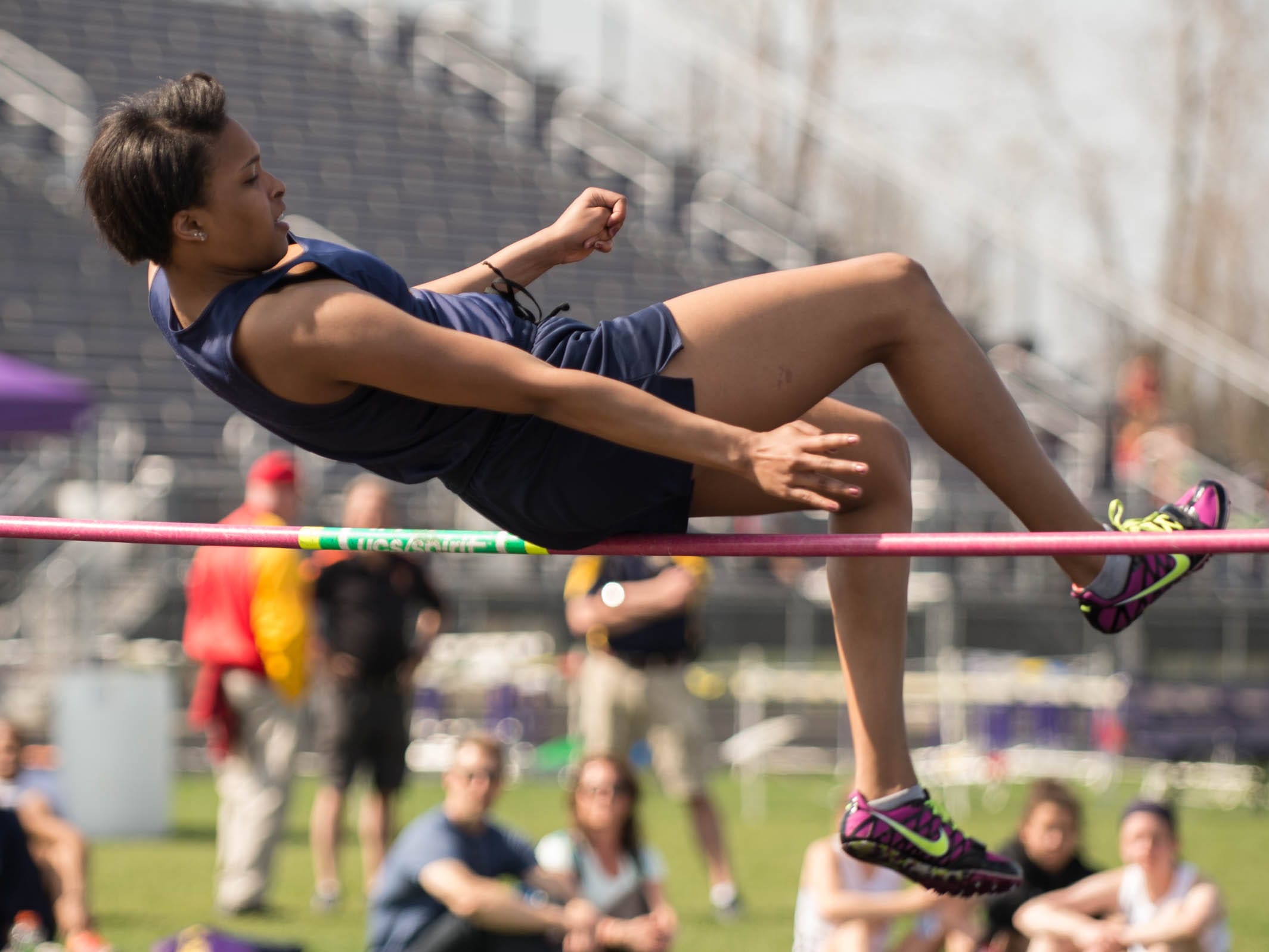 Battle Creek Central’s Portia Gregory competes in the high jump at the Lakeview Track and Field Invite on Friday.