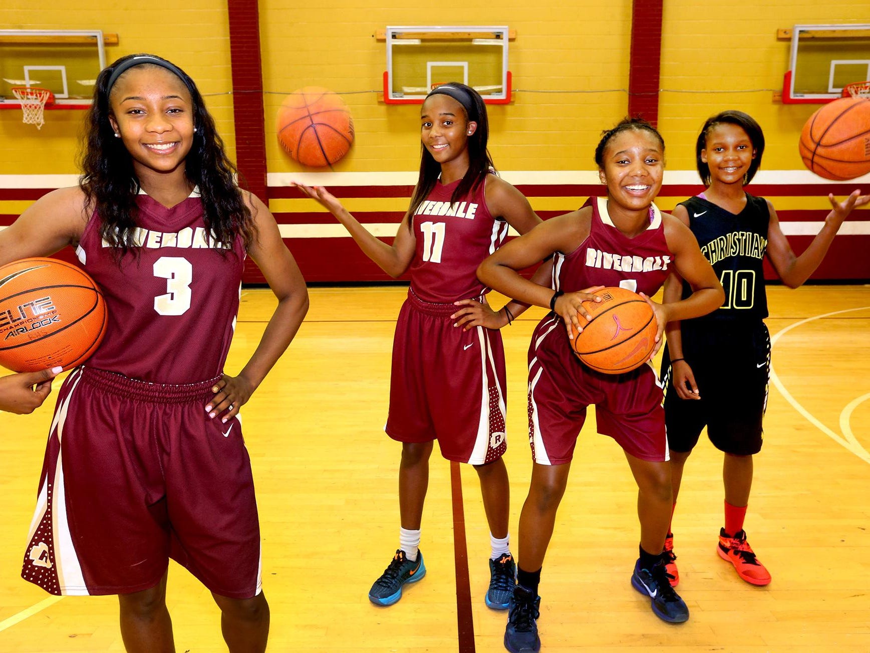 The Hayes sisters, left to right, Anastasia Hayes, a senior at Riverdale, Aislynn Hayes, a sophomore at Riverdale, Alasia Hayes, a freshman at Riverdale, and Acasia Hayes, a 7th grader at Christiana Middle School, on Aug. 11, 2016.