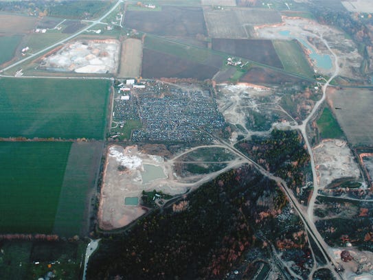 Aerial photo showing the Avery Salvage Yard and the