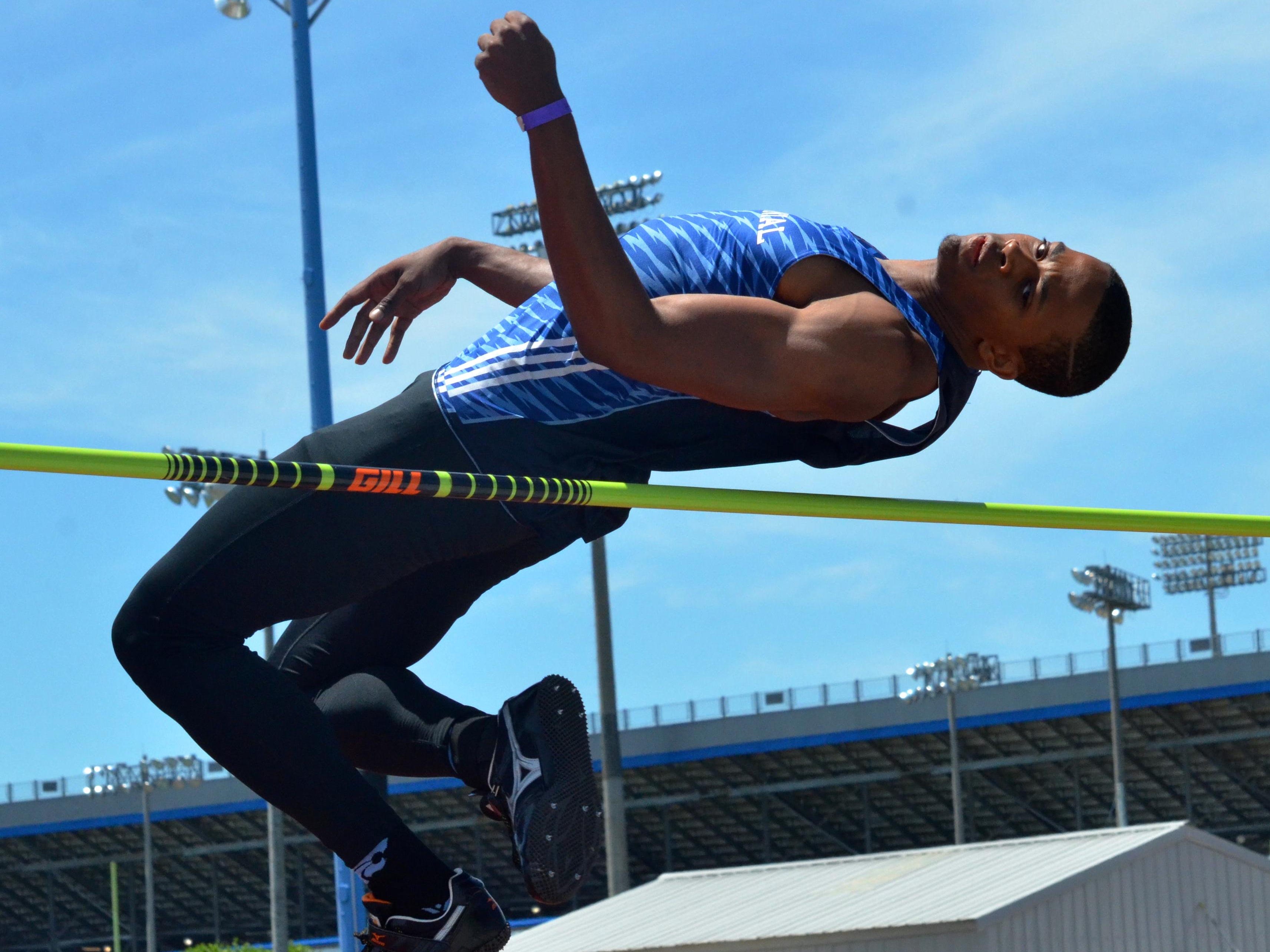 Centennial’s Emanuel Hall set a personal record by clearing 6 feet, 10 inches in the Class AAA high jump.