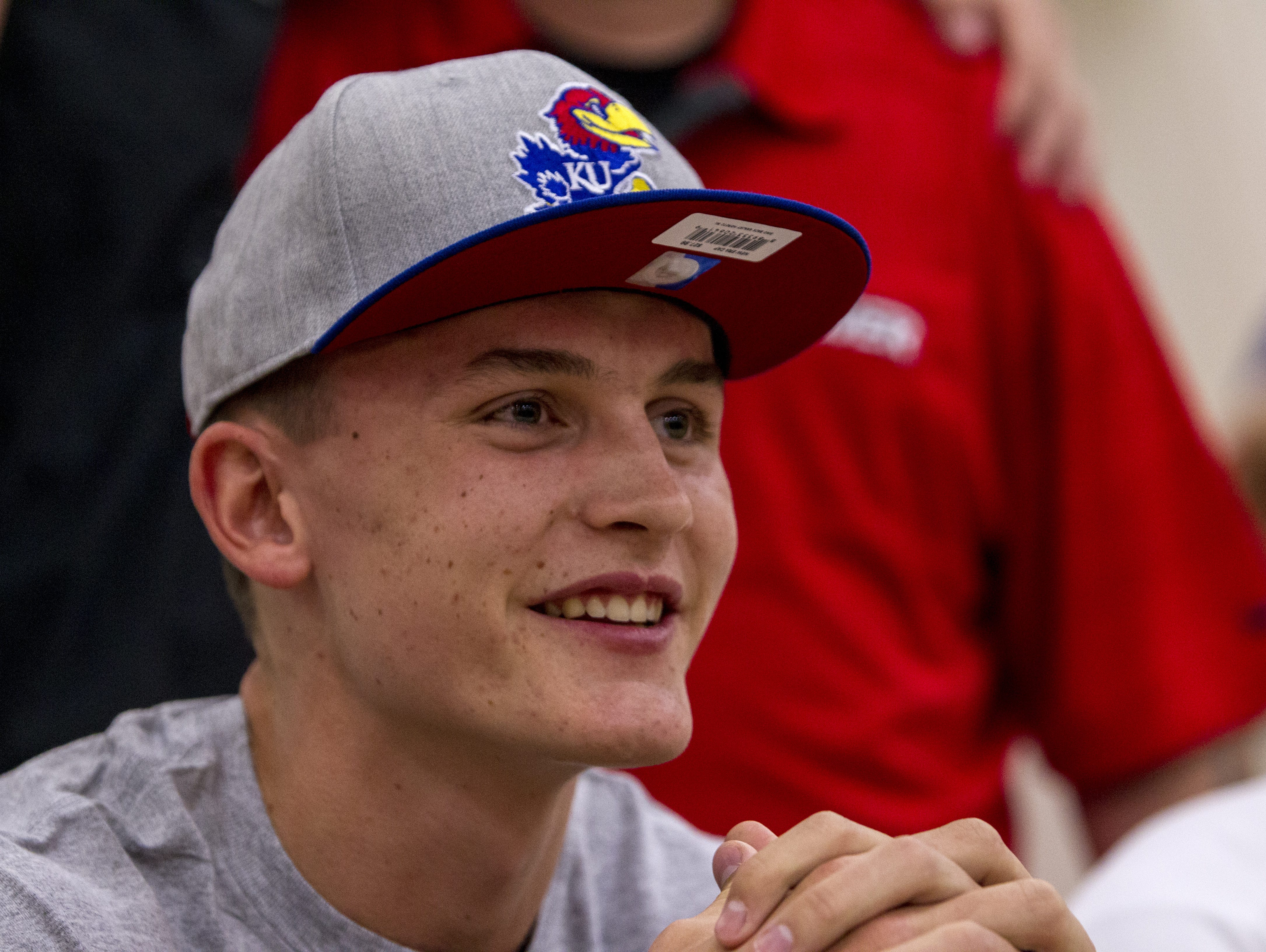 Gilbert Christian's Mitch Lightfoot announces his commitment to Kansas on Saturday, Oct. 24, 2015 at Glendale Community College in Glendale, AZ. Lightfoot is the state's top basketball prospect in the class of 2016.