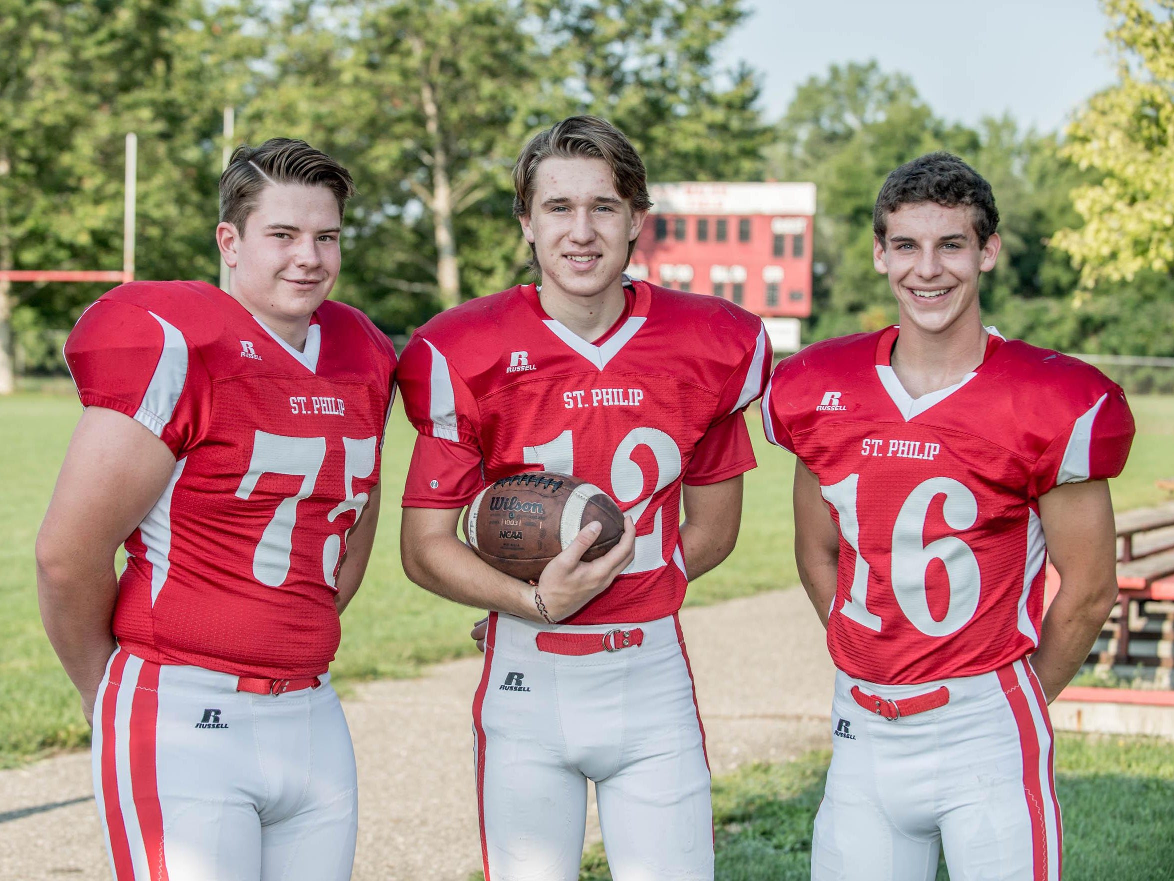 St. Philip is hoping for more success in 8-man football behind senior leaders, from left, Noah Ellinger, Drew Lantinga and Grayson Obey.
