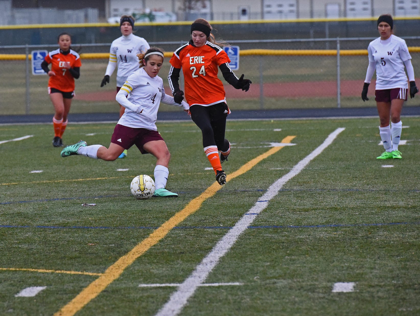 Senior forward Nile Koenig takes a shot for Windsor during first half action Wednesday against Erie. Koenig scored three goals and the Wizards went on to win the game 8-1.