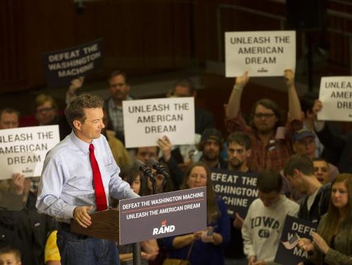 Presidential candidate Rand Paul speaks at the Iowa