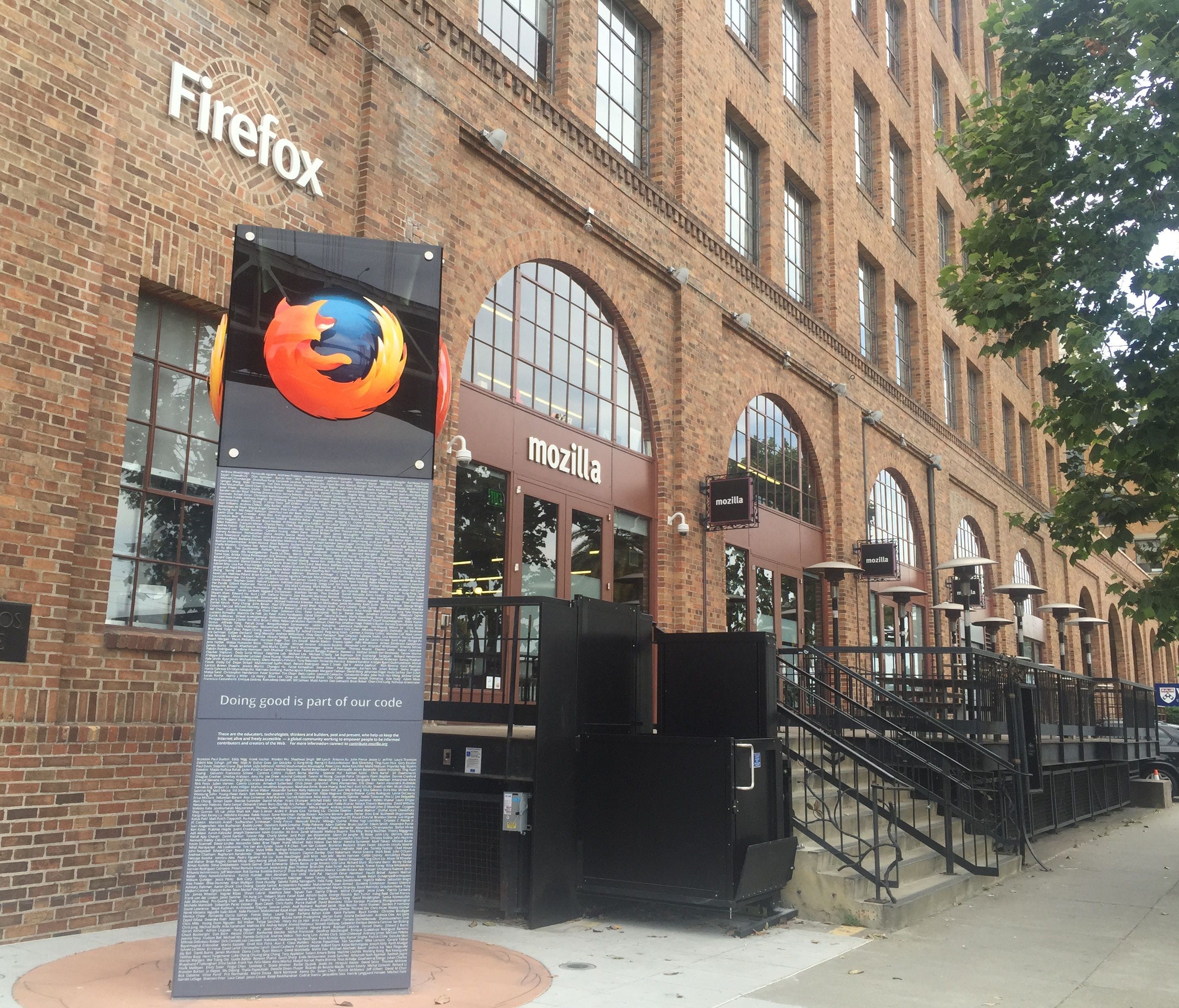 The outside of Mozilla's headquarters on 2 Harrison Street, San Francisco.