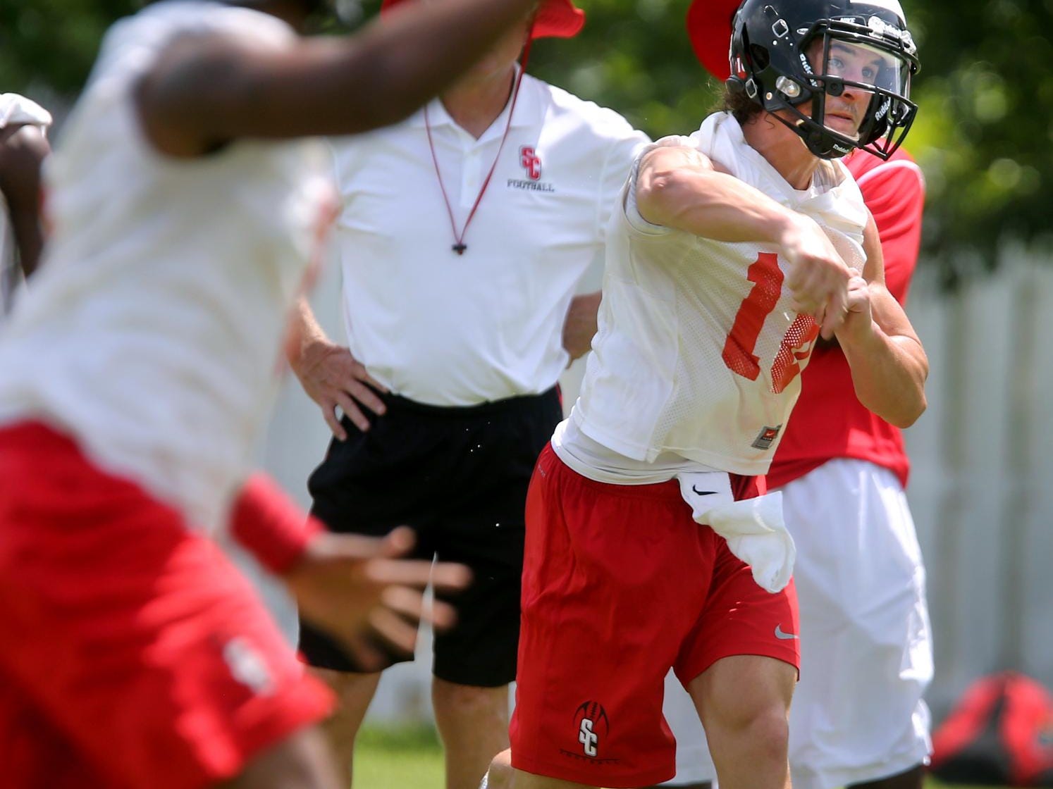 Stewarts Creek’s Chris Dye passes the ball during the Bojangles 7-on-7 Passing Tournament at Riverdale on Thursday.