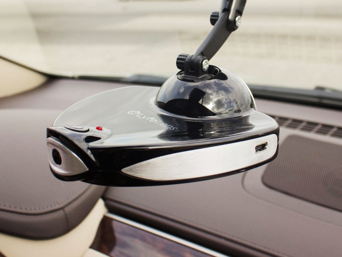 LyfeLens comes with two cameras and a microphone that continuously records while you're in the driver's seat — and when you're not.