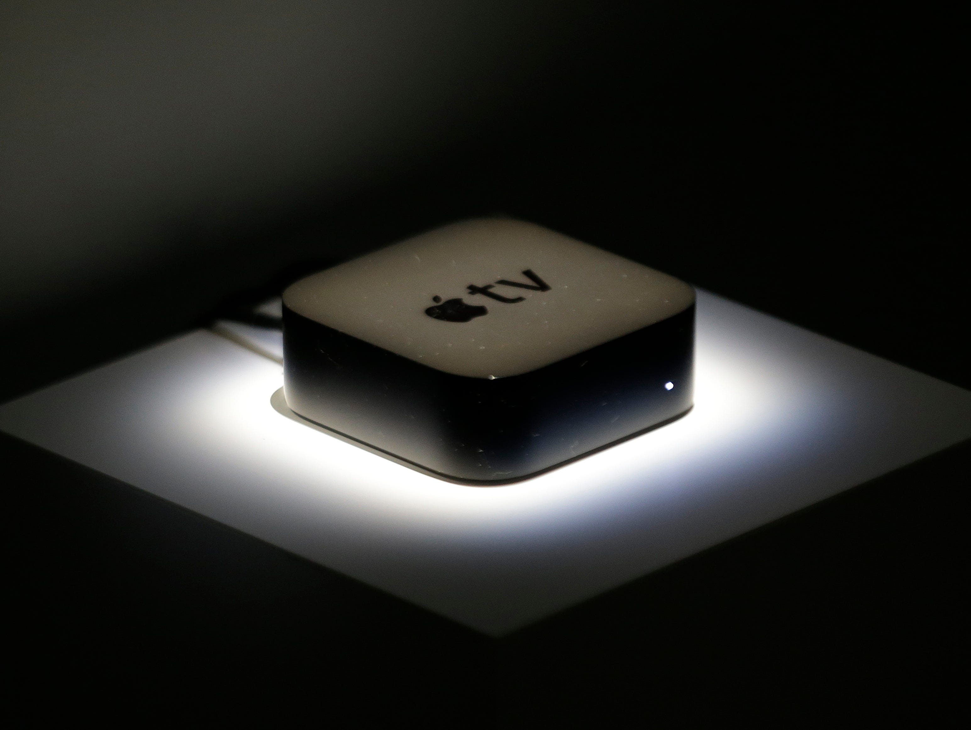 The new Apple TV box is shown during a product display following the Apple event.