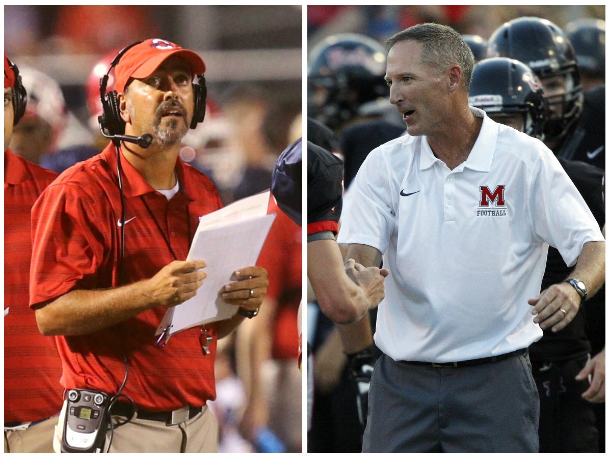 Oakland coach Kevin Creasy (left) and Maryville coach George Quarles.