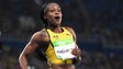 Elaine Thompson (JAM) reacts after winning the  women's