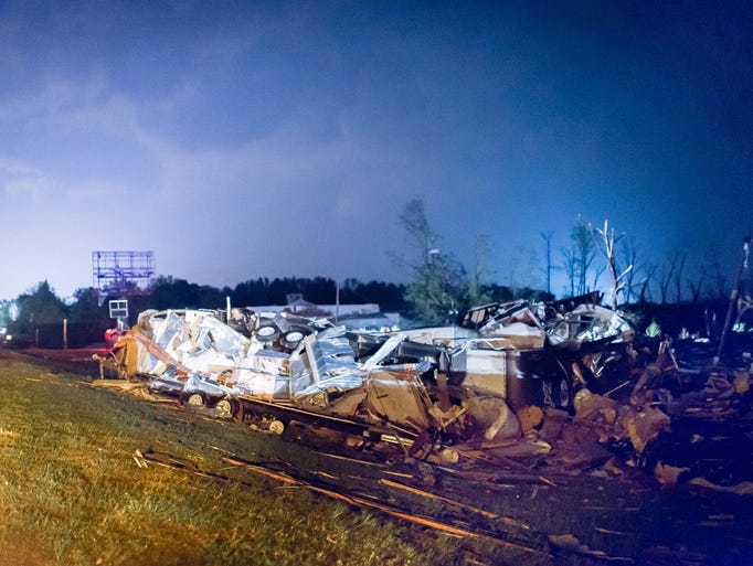 Damage along I-40 after Sunday night storms.