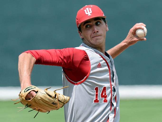 Indiana pitcher Kyle Hart (14) throws against Radford