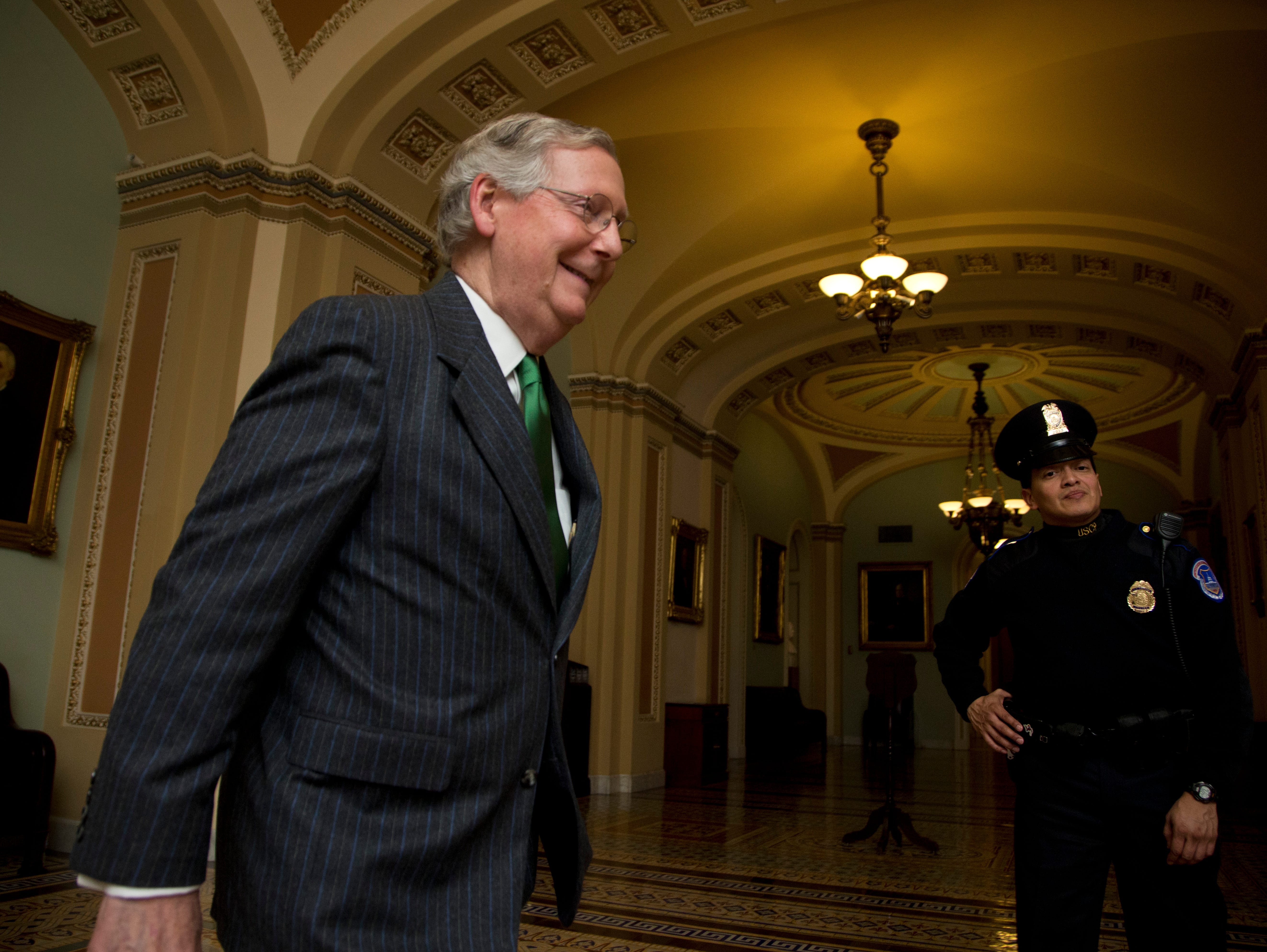 Senate Majority Leader Mitch McConnell, R-Ky., leaves the Senate floor on Jan. 23, 2015.