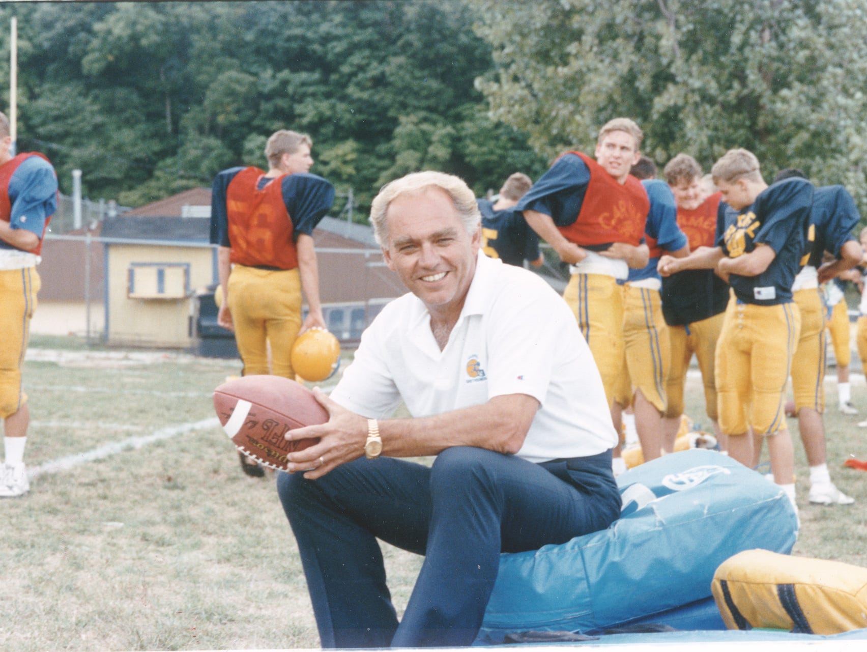 Jim Belden as the head football coach at Carmel High School in 1991.