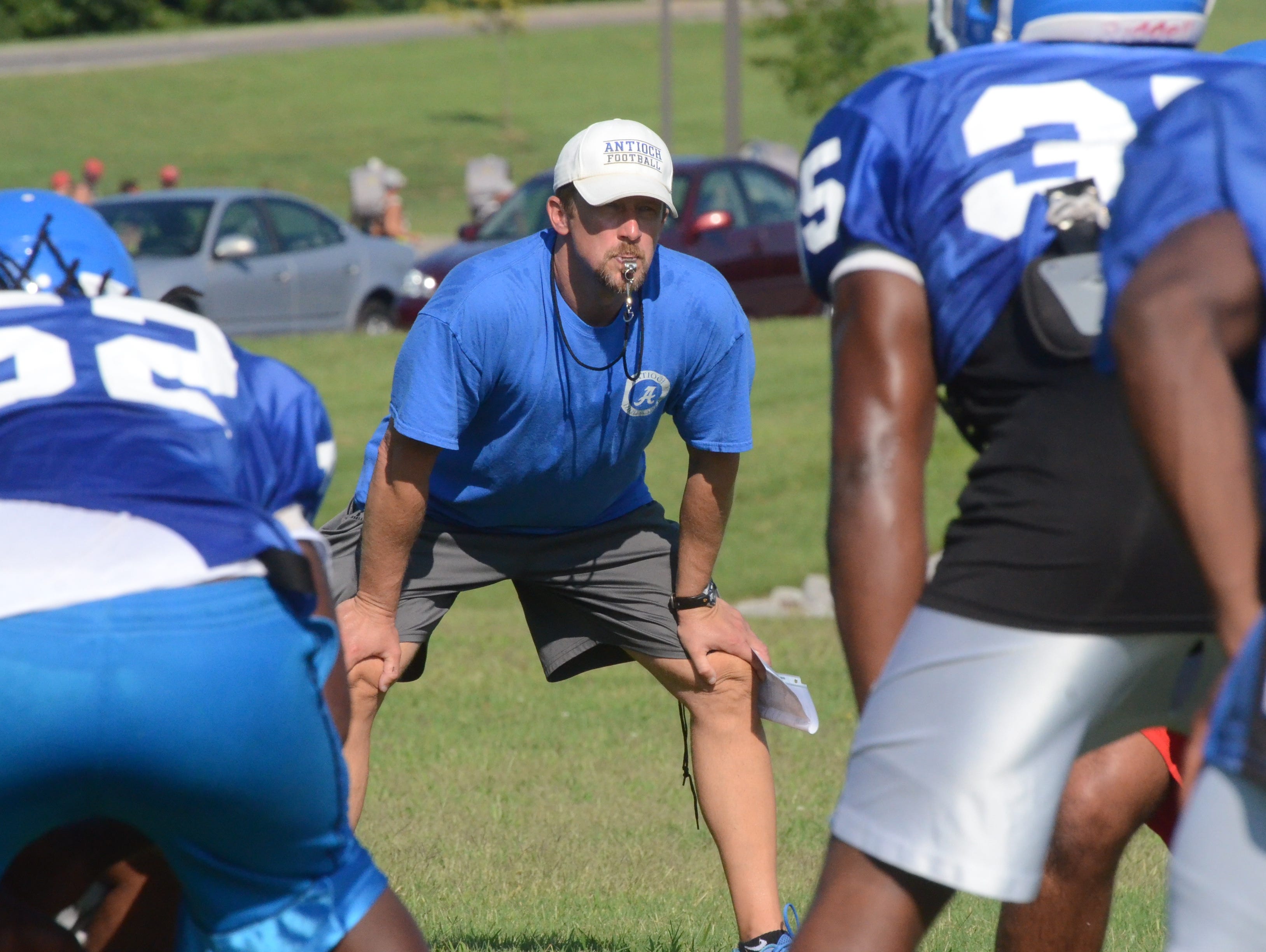 Antioch coach Mike Woodward looks on during practice.