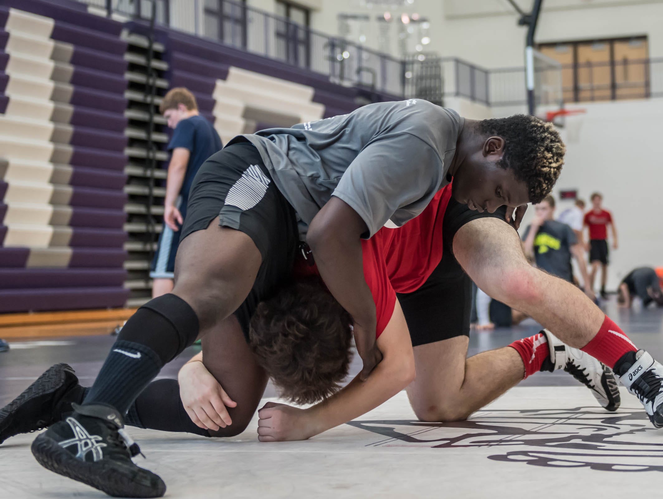 Lakeview's Stephan Moody works on some of his moves at Rob Waller's All American Wrestling Camps at Lakeview High School on Wednesday.