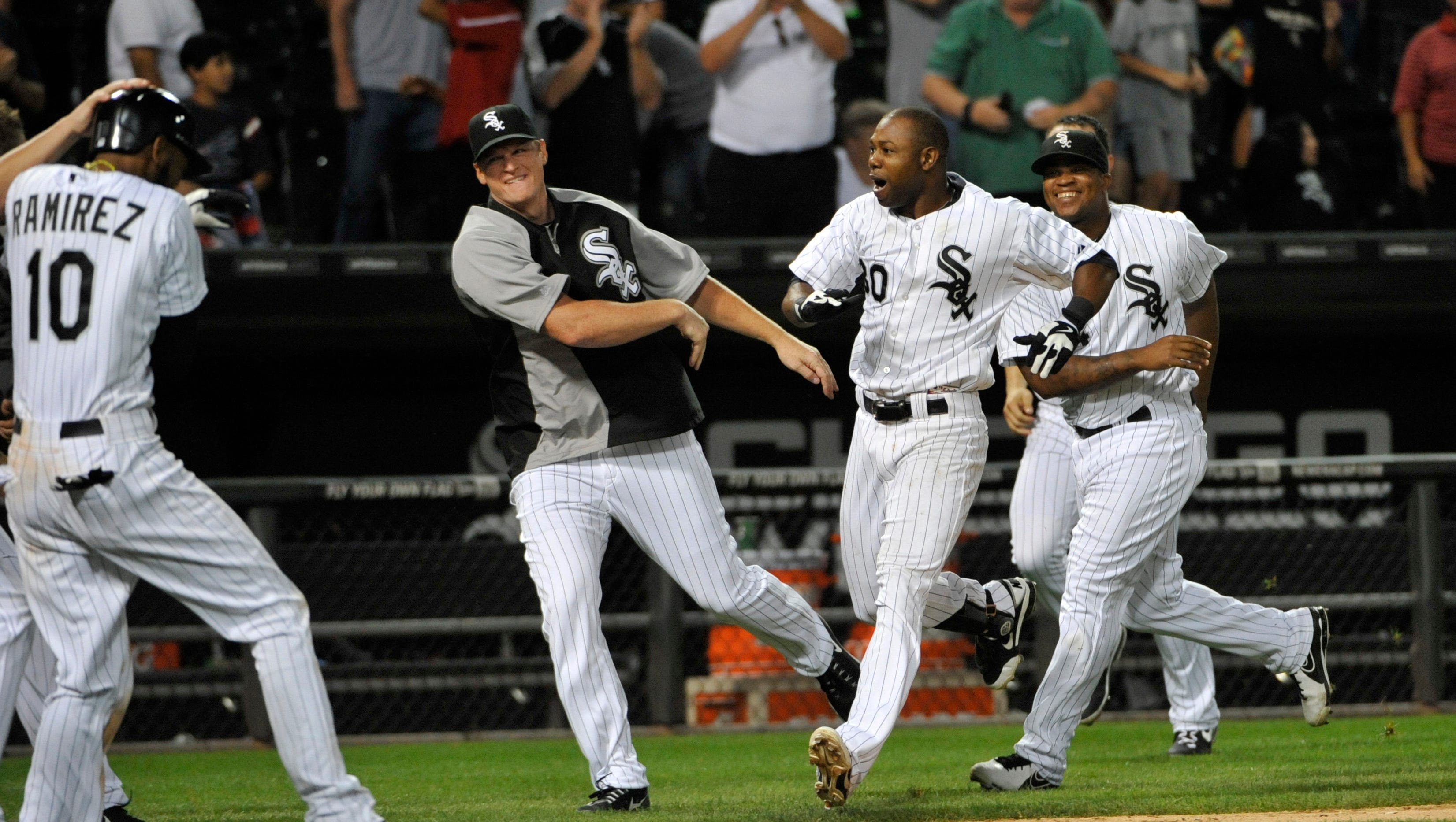 Aug. 7: Chicago White Sox center fielder Alejandro De Aza (30) hits a walk-off double to beat the New York Yankees at U.S. Cellular Field.