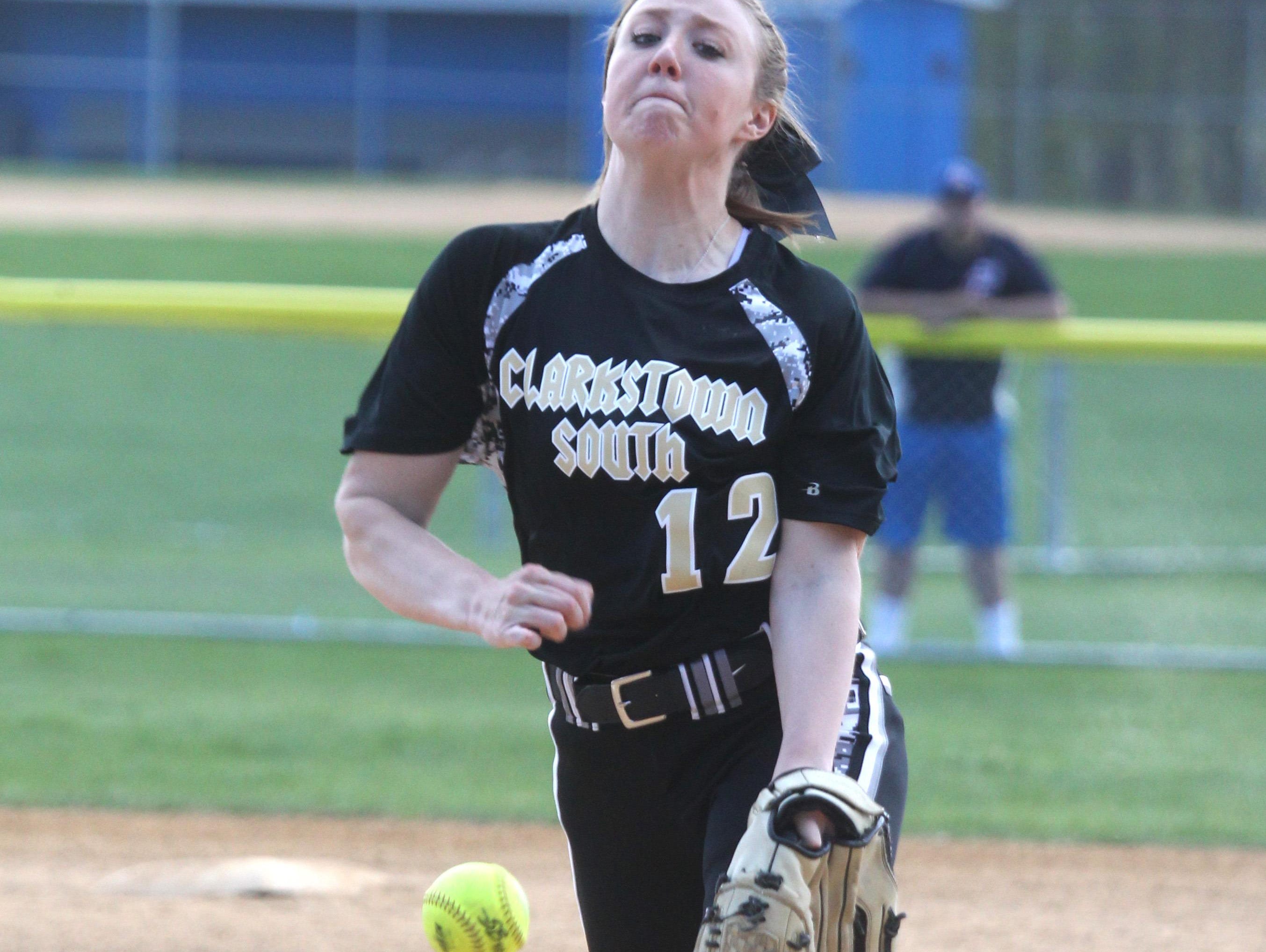 Clarkstown South's Briana Keaveney delivers a pitch during a game at Pearl River May 2, 2015.