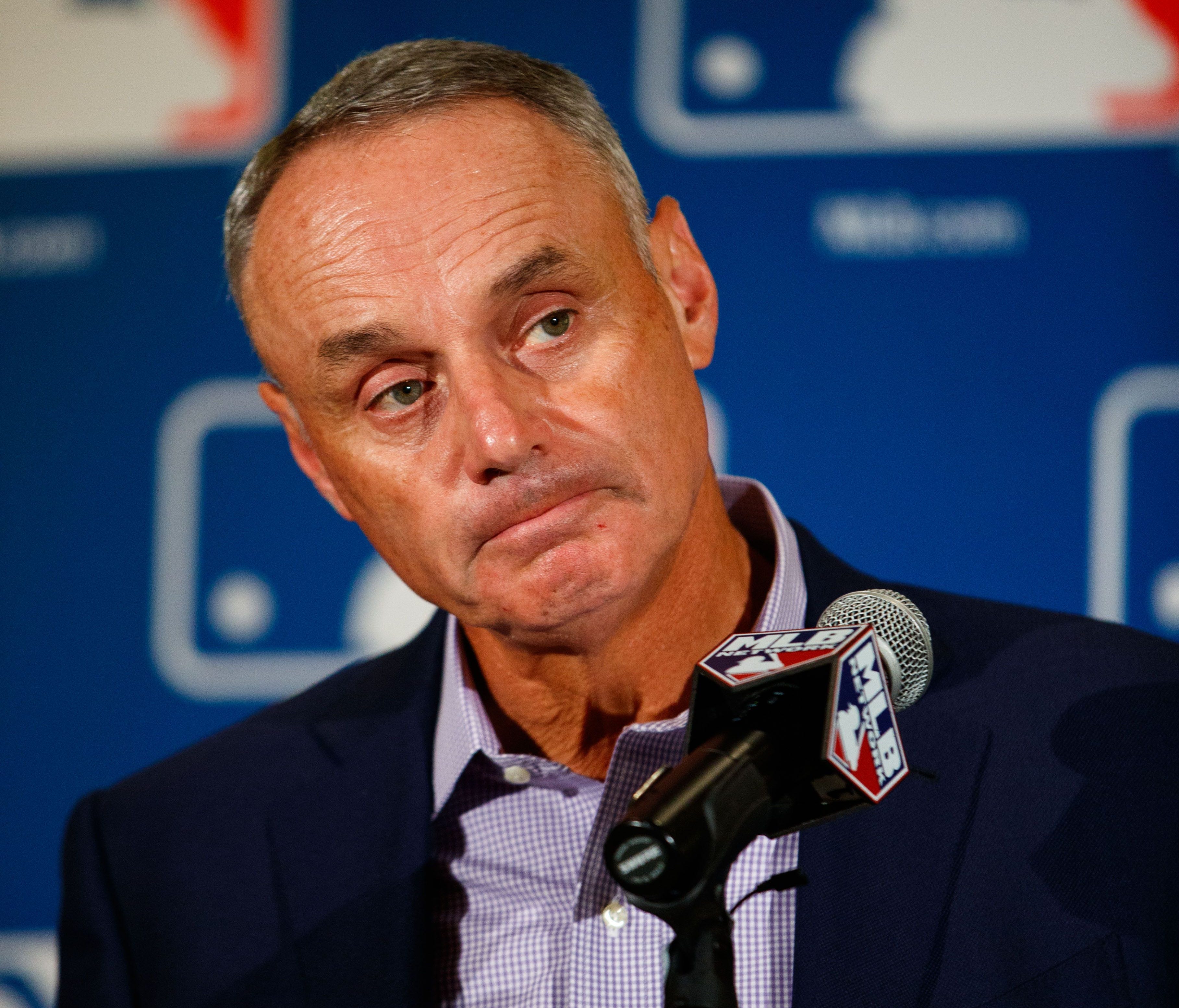Major League Baseball commissioner Rob Manfred speaks during Spring Training Media Day at The Arizona Biltmore.