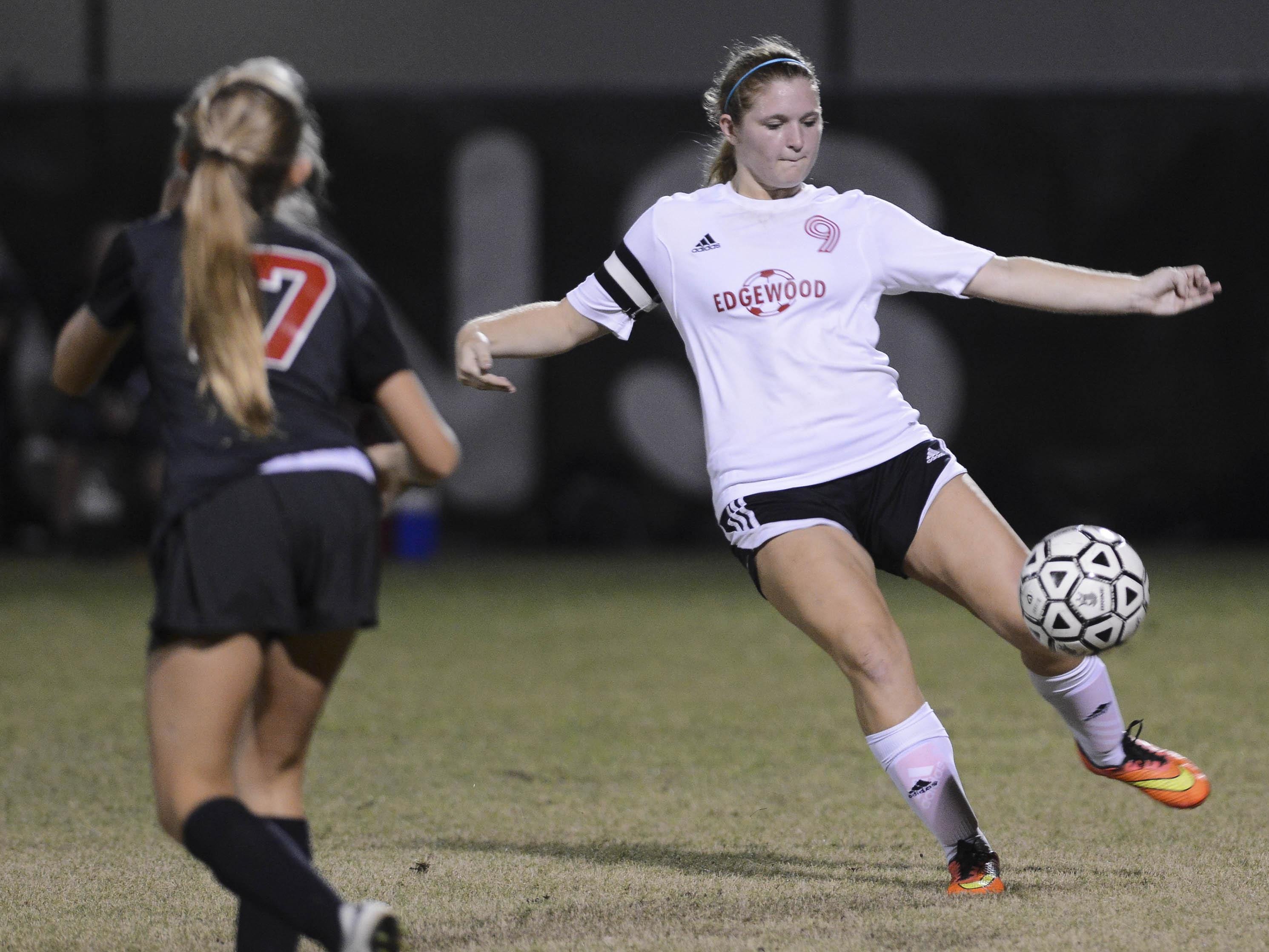 Edgewood's Meagan King sends the ball downfield during Wednesday's game against Satellite.
