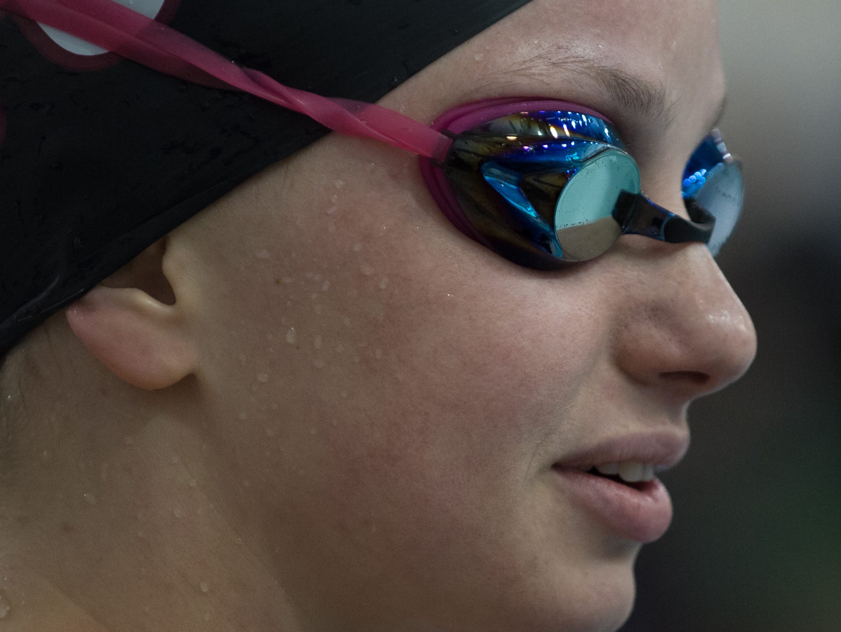 Appoquinimink's Josephine Marsh prepares to compete in the 100 yard butterfly final at the girl's DIAA swimming and diving championships at the University of Delaware.