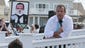 Governor Chris Christie talks to crowd at the Huisman Gazebo  in Belmar during town hall meeting.  Wednesday July 30 Belmar NJ.   Photo by Robert Ward