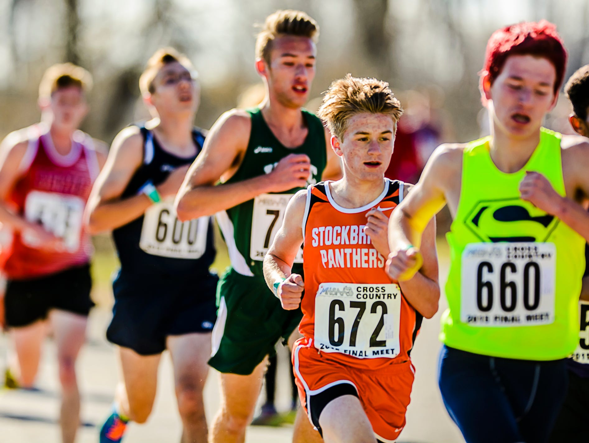 Jake Chapman ,672, of Stockbridge runs in the Division 3 championship race Saturday. Chapman would lead the Stockbridge team with an 18th place finish.