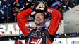 NASCAR Cup Series driver Kurt Busch celebrates winning