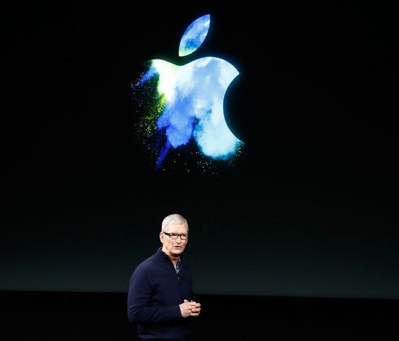 Apple CEO Tim Cook speaks on stage during an Apple product launch in October.