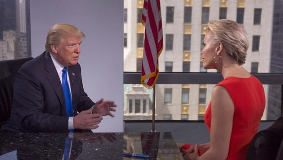 In this handout photo Megyn Kelly (R) and Donald Trump