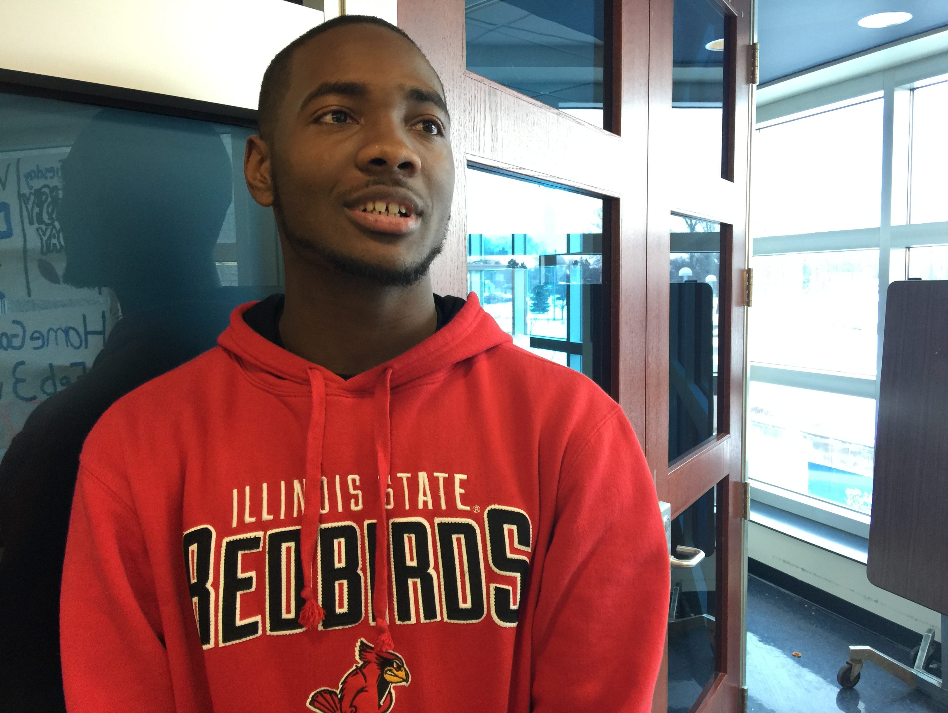 East Lansing's Kentre Patterson responds to questions Wednesday about his signing to Illinois State.