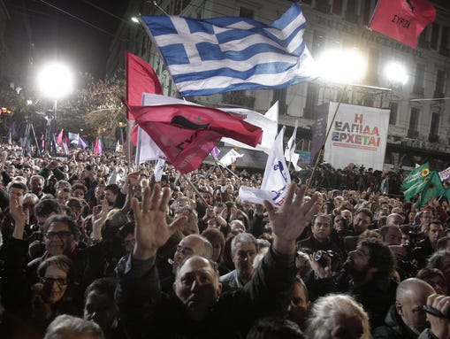 Supporters of opposition party Syriza rally in central