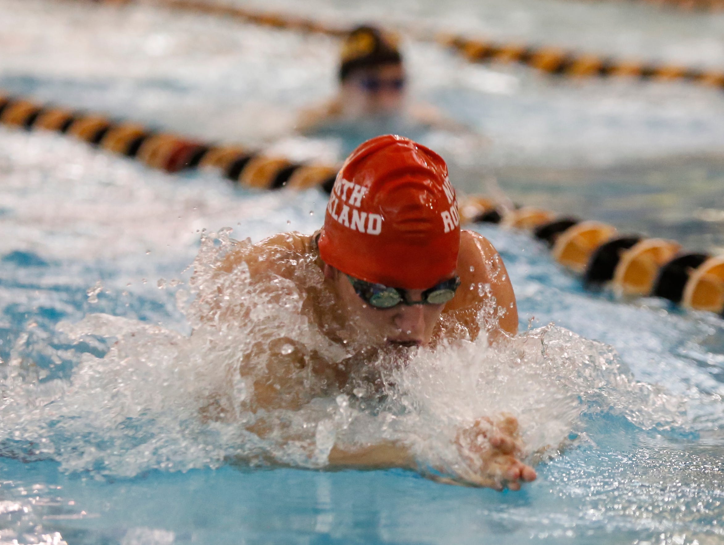 North Rockland's Matthew Zugibe swims the 100-yard butterfly to a 57.42 first place time in the Section 1 boys swimming finals at Felix Festa Middle School in West Nyack on Thursday, Feb. 11, 2016.