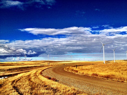 Windmills between Shelby and Cut Bank have provided