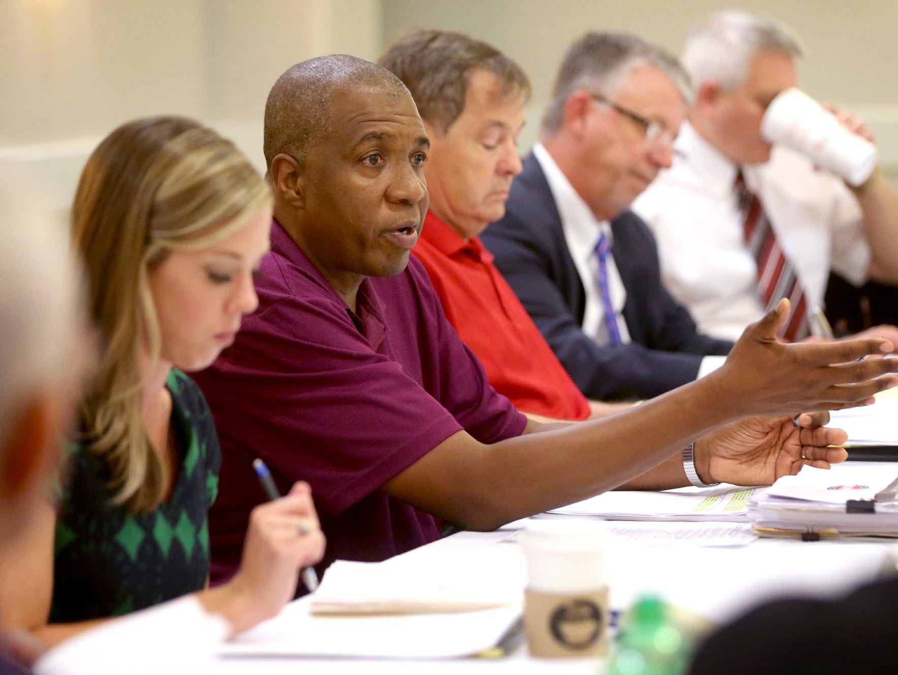 TSSAA Executive Director Bernard Childress answers questions during the TSSAA Legislative Council Meeting held at the DoubleTree Hotel, in Murfreesboro, on Thursday, July 16, 2015.