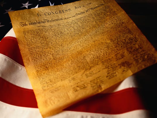 Declaration of Independence and American Flag