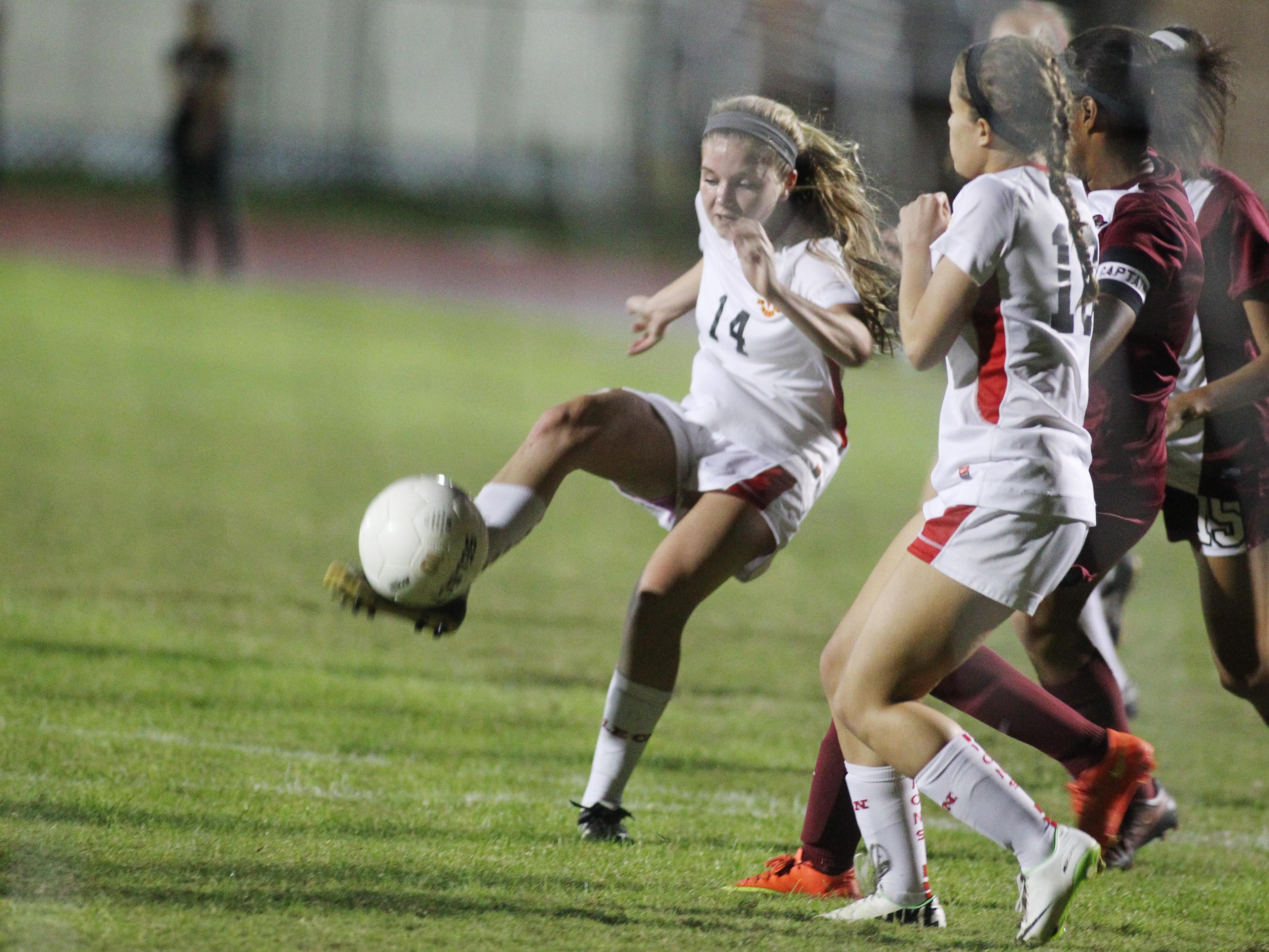 Leon freshman Emma McGibany is one of several talented newcomers to the Lions’ roster this season. Leon beat Chiles 3-0 on Tuesday night.