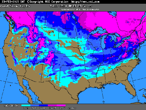 Today's snow cover map from WSI/Intellicast shows snow