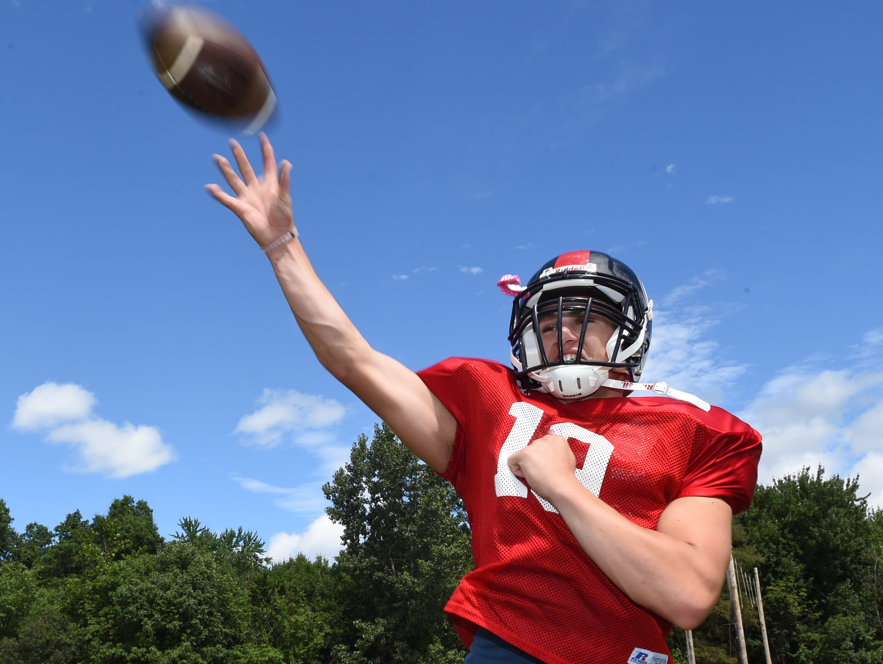 Roy C. Ketcham sophomore Tim Cipollini throws a pass during practice on Wednesday in Wappingers Falls. Ketcham coach Bryan Hogan has not yet decided on his starting quarterback.