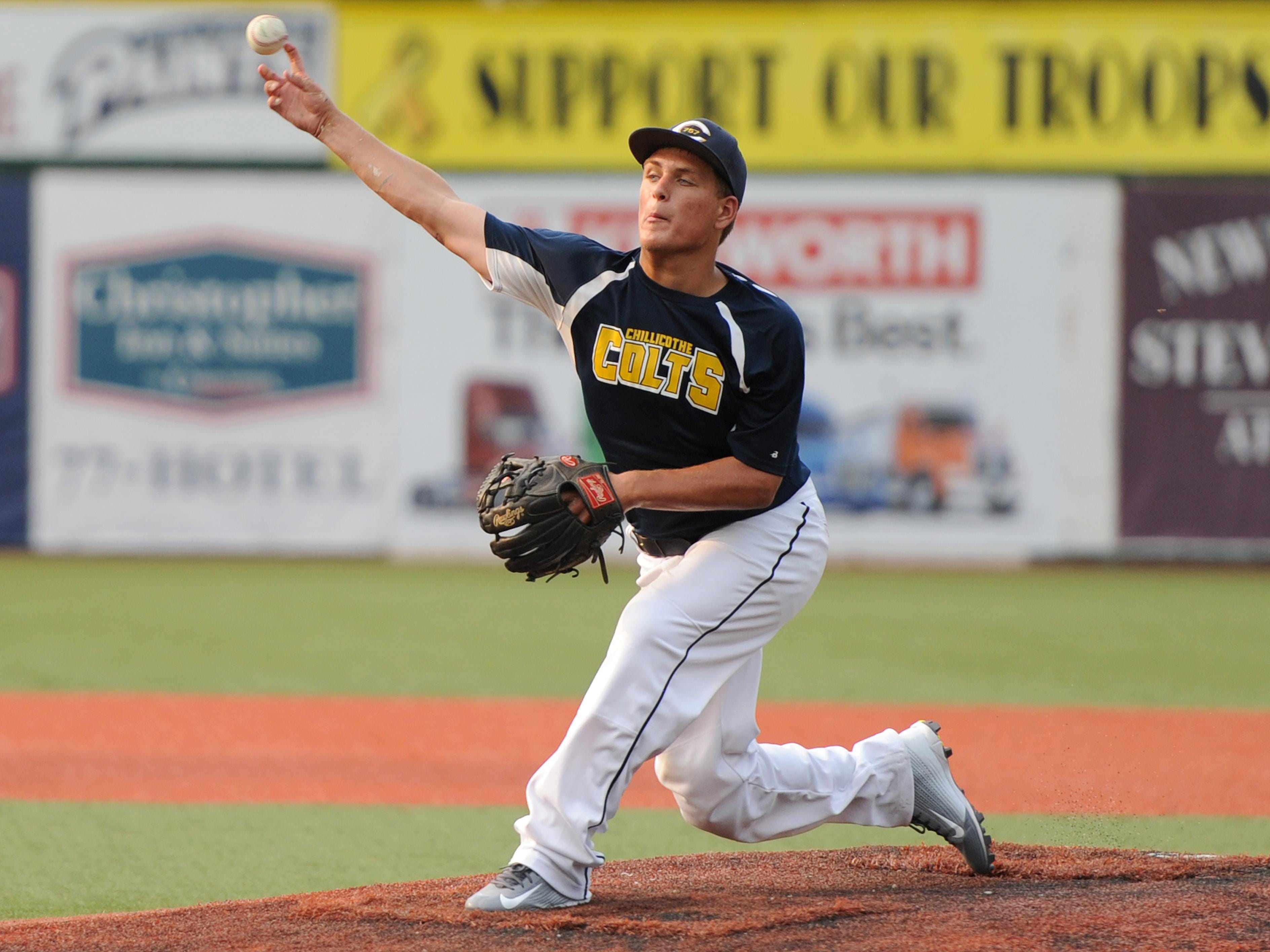 Chillicothe Post 757’s Josh George pitches during the game against Washington Courthouse Post 25 at V.A. Memorial Stadium on Wednesday.