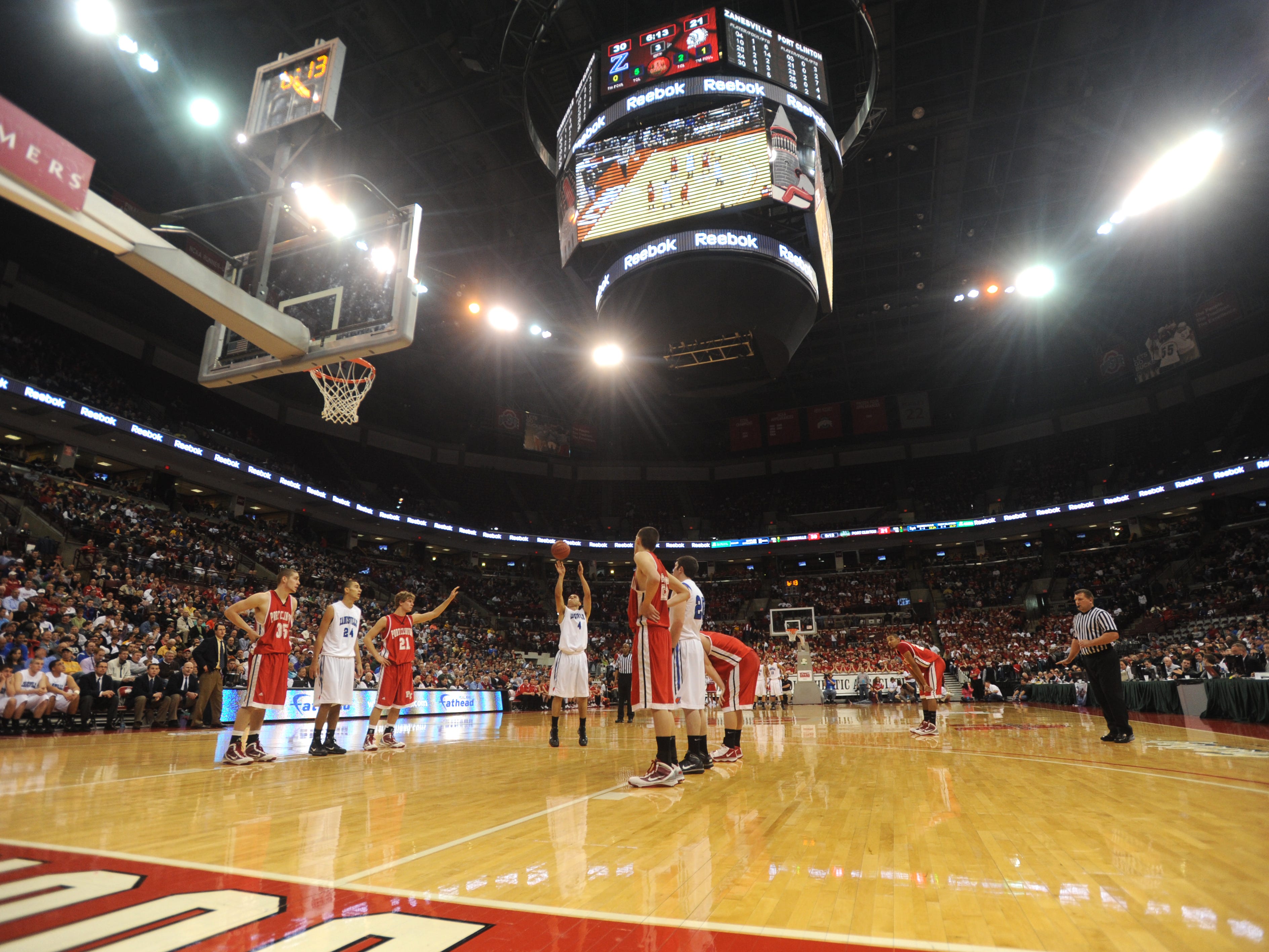 Zanesville’s Raheem Foreman puts up a free throw against Port Clinton in a 2010 Division II boys basketball state semifinal game that Port Clinton won 51-50 in front of nearly 12,000 fans.