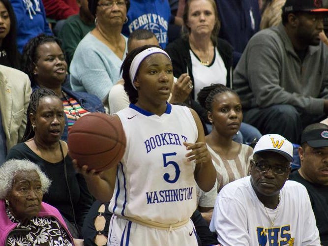Washington’s Kaloni Pryear looks for an inbound pass vs. Pensacola High on Friday.