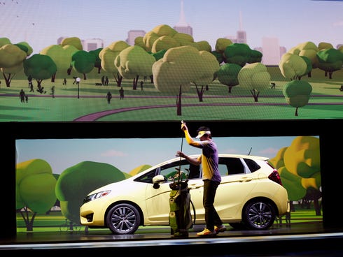 The new 2015 Honda Fit is introduced at the press preview of the 2014 North American International Auto Show