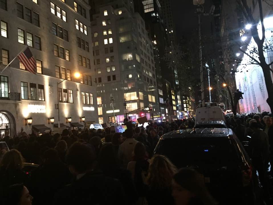 Demonstrators clog streets of Manhattan during anti-Trump protest on Nov. 9, 2016.